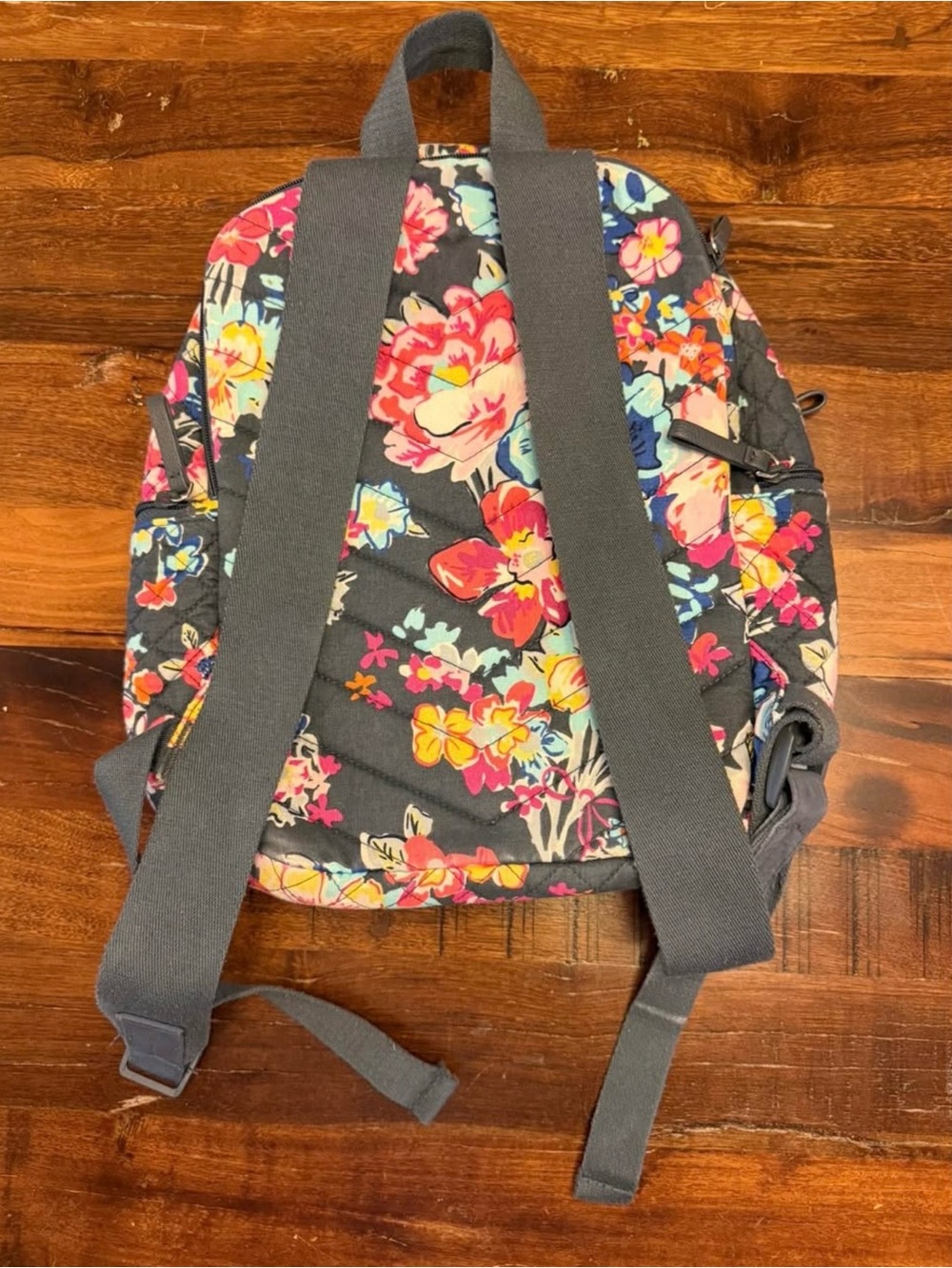 Vera Bradley Floral Quilted Mini Backpack - Black with Multicolor Flowers - Picture 2 of 4